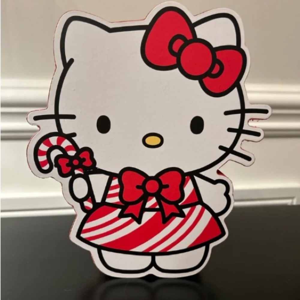 🎄🎀Hello Kitty Candy Cane Christmas Wood Sign Tabletop Wall Decor